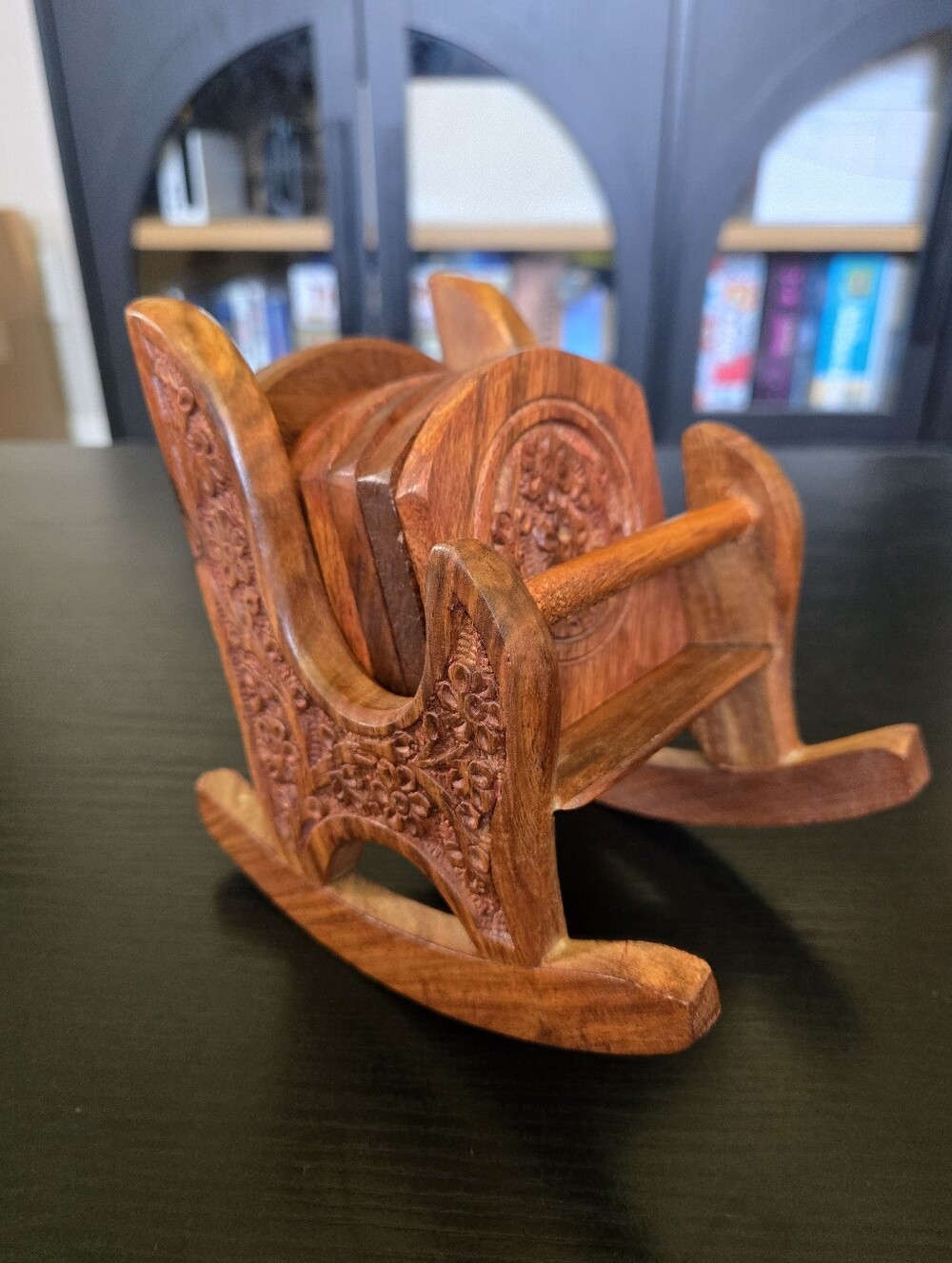 Wooden Coaster Set With Wood Rocking Chair Holder